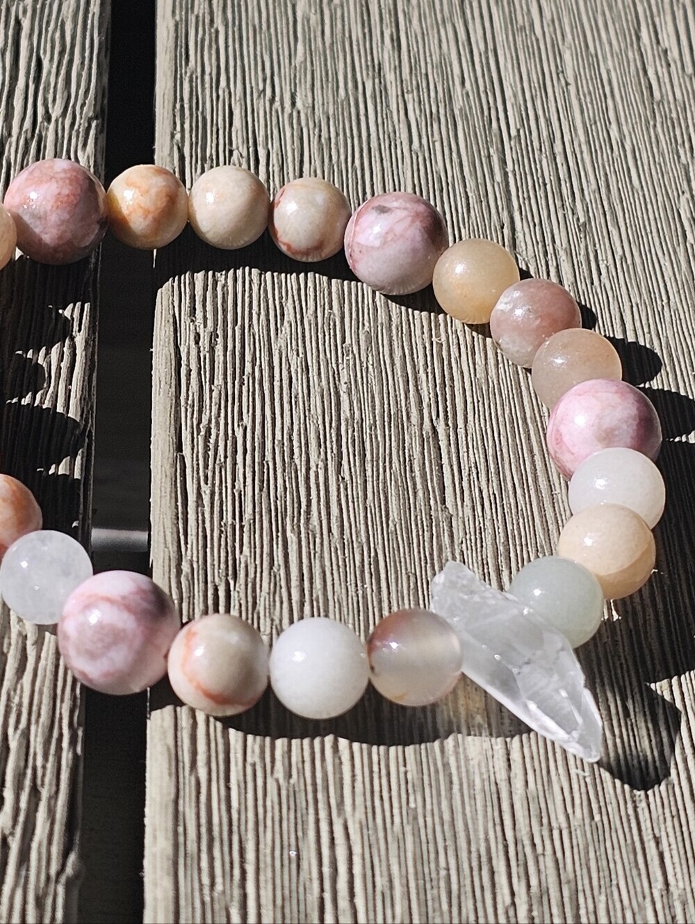 Pink and Peach Natural Beaded Stretch Bracelet Hand Made Loose Fit
